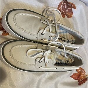 Sperry Cream Canvas Boat Shoes